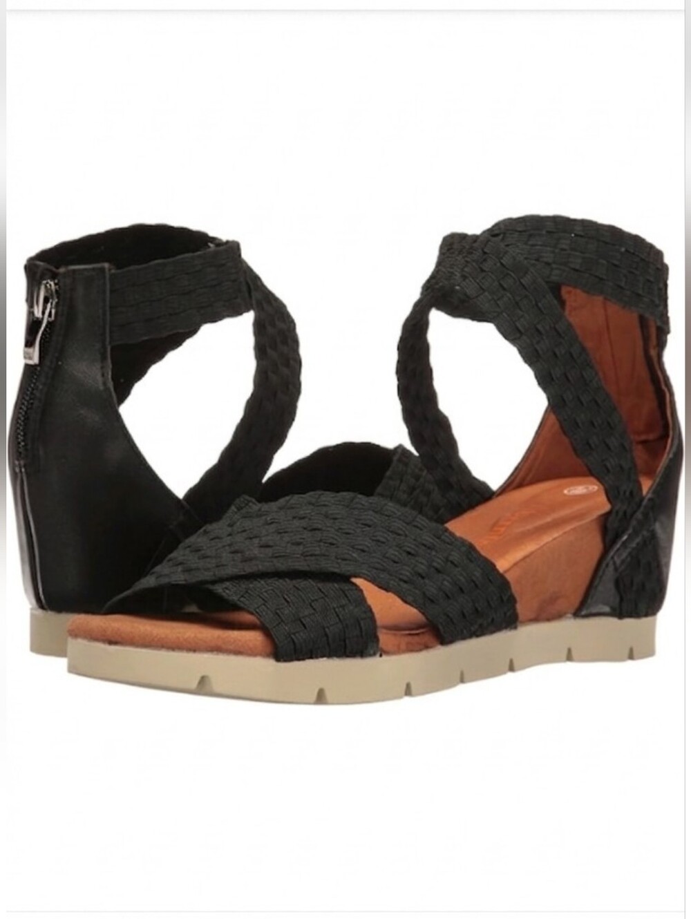 Bernie Mev Honesty Woven Stretch Wedge Sandals Sz 39 ( 8.5 - 9 ) Black NWOT